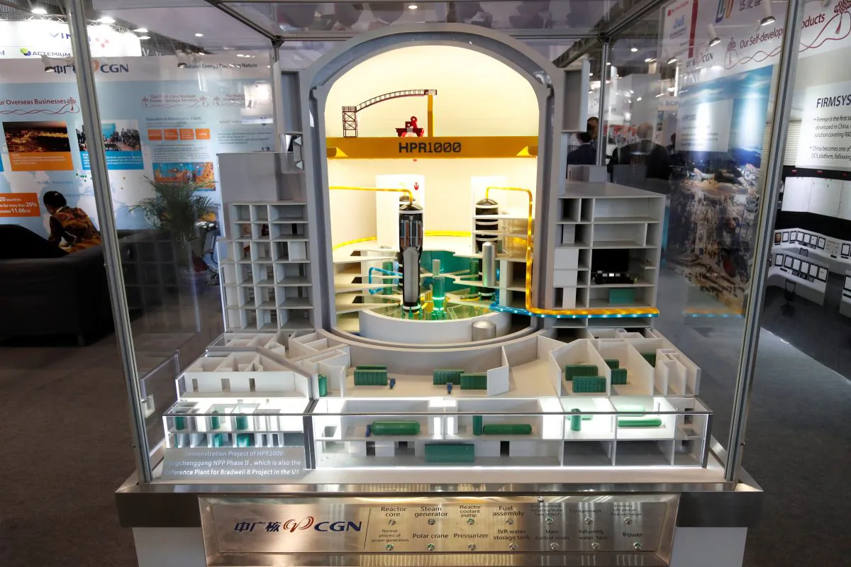 A cut-away model of the Chinese Gen-III nuclear power technology HPR1000 by China General Nuclear Power Corporation (CGN) is displayed at the World Nuclear Exhibition (WNE), the trade fair event for the global nuclear community in Villepinte near Paris on June 26, 2018. (Benoit Tessier/Reuters)