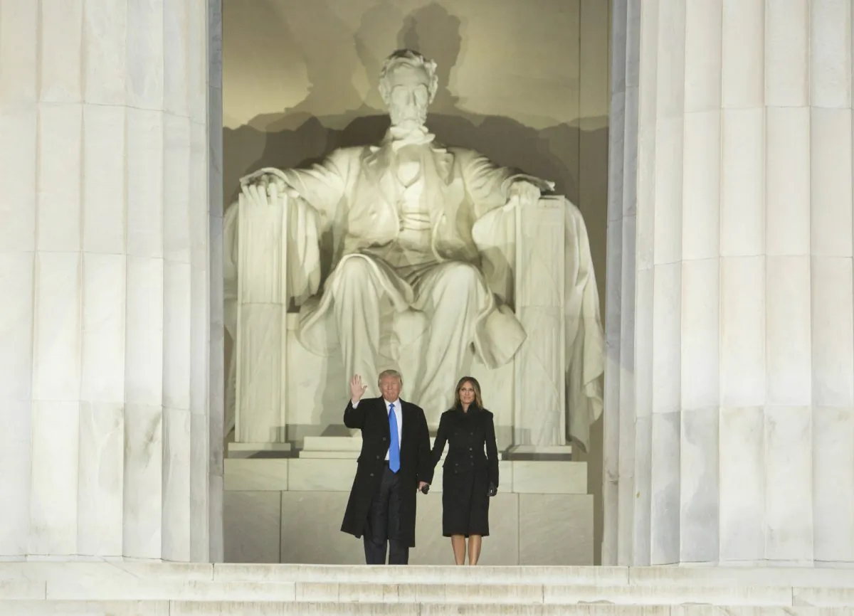 President Donald J. Trump and First Lady Melania Trump at the Lincoln Memorial on Jan. 19, 2017, in Washington, DC. Just as Trump has faced sharp words from his critics, so too did Lincoln in his time. (Chris Kleponis-Pool/Getty Images)