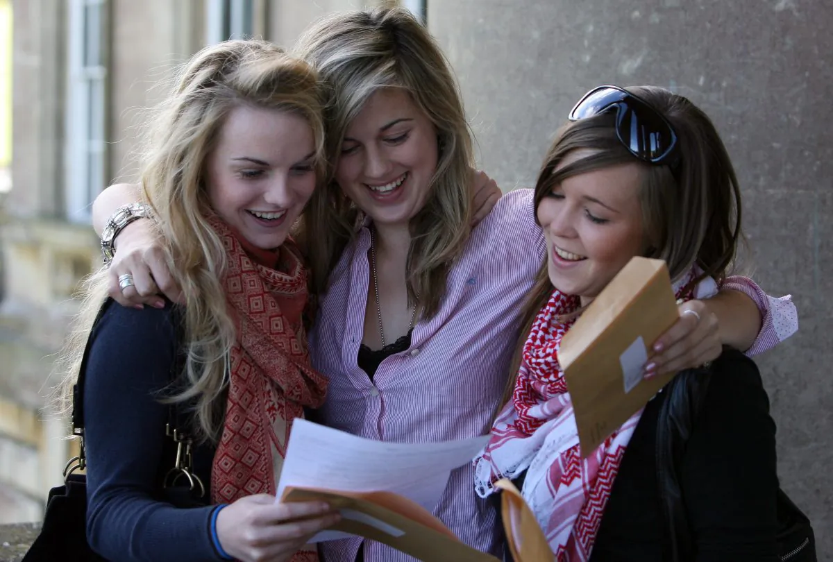 Students receive their exam results in Bath, United Kingdom, in this undated file photo. (Matt Cardy/Getty Images)