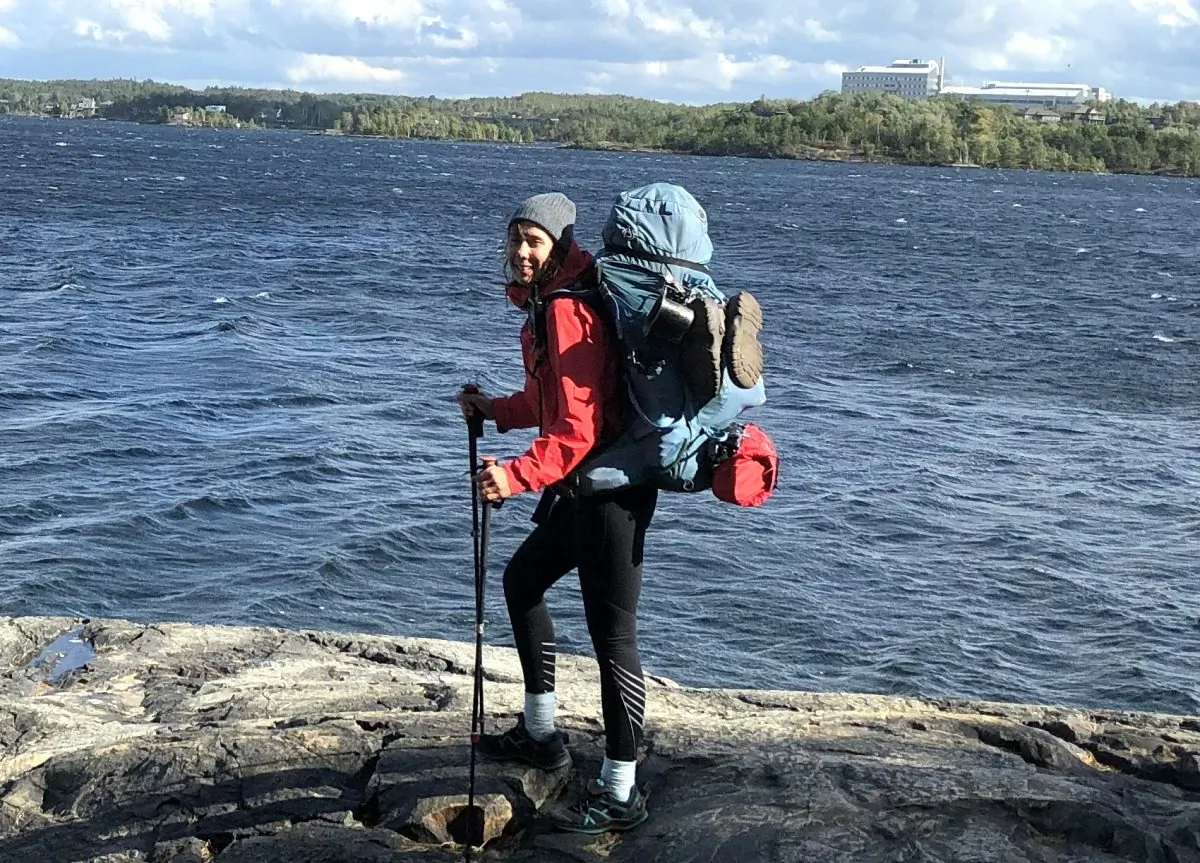 Melanie Vogel on Canada’s Great Trail in Sudbury, Ontario, as she continues her 15,000-kilometer hike from coast to coast. (The Epoch Times)