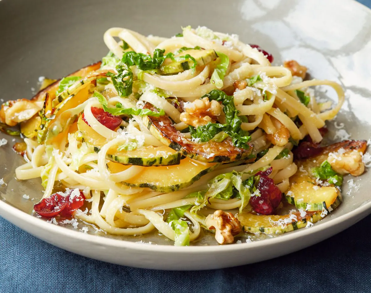 Pasta With Cabbage, Winter Squash, and Walnuts. (Ellen Silverstein)