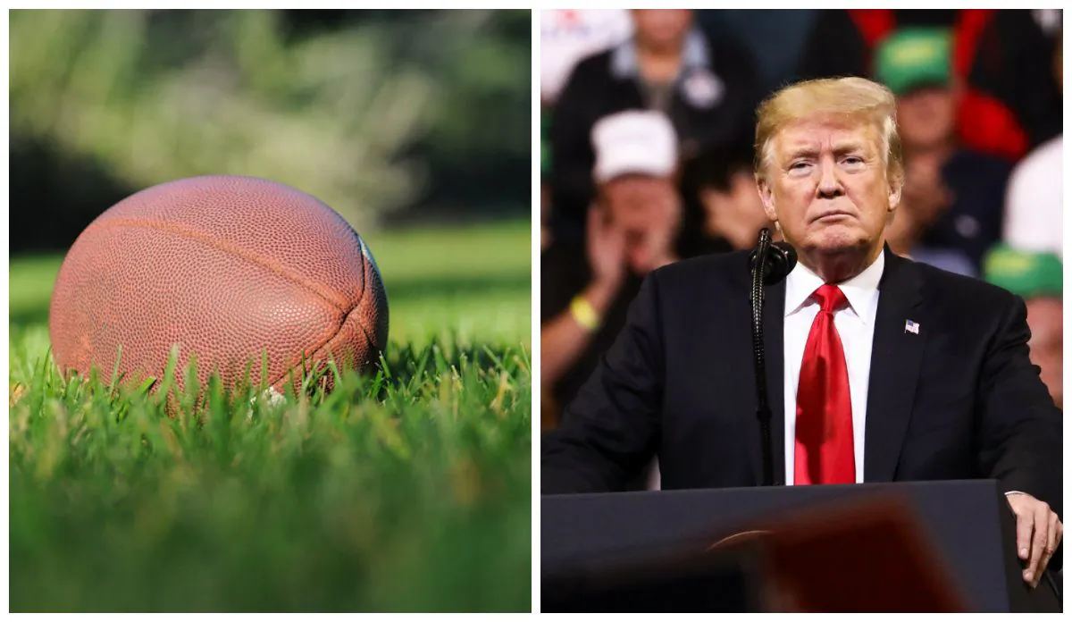 At a football game in North Carolina, an 18-year-old student was furious after the principal told him to remove a jersey that had on it 'Trump' and '45'. (L: Ben Hershey/Unsplash. R: Charlotte Cuthbertson/The Epoch Times)