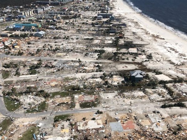 Damaged and destroyed buildings aerial