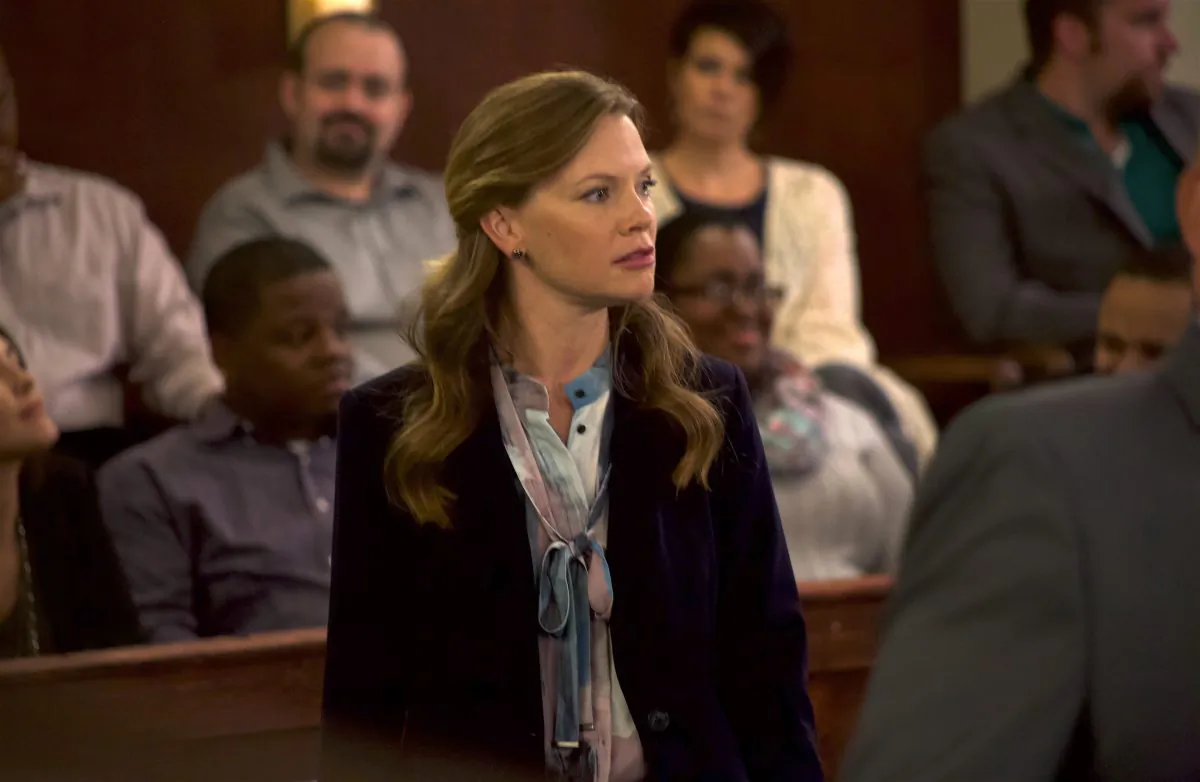 Sarah Jane Morris as Assistant District Attorney Lexi McGuire on the set of "Gosnell: The Trial of America’s Biggest Serial Killer.” (Courtesy Hat Tip Films)