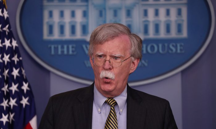 U.S. National Security Advisor John Bolton answers questions from reporters during a news conference in the White House briefing room in Washington, D.C., on Oct. 3, 2018. (Jonathan Ernst/Reuters)
