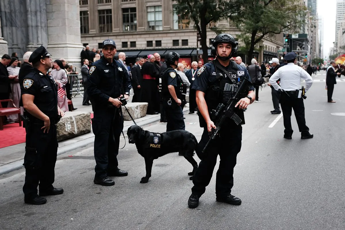 New York City police keep guard during the annual Columbus Day parade in New York City on Oct. 8, 2018. (Spencer Platt/Getty Images)