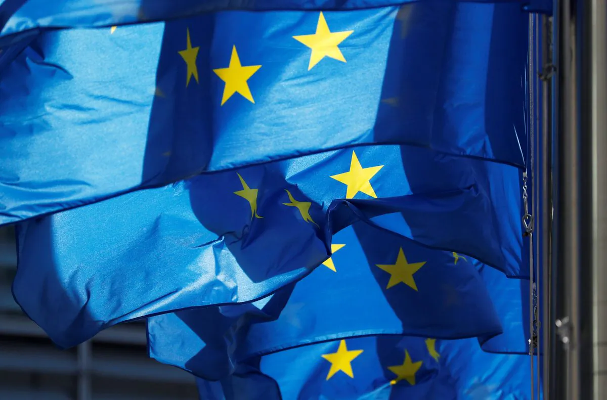 European Union flags outside the EU Commission headquarters in Brussels, Belgium on Oct. 14, 2018. (Francois Lenoir/Reuters)