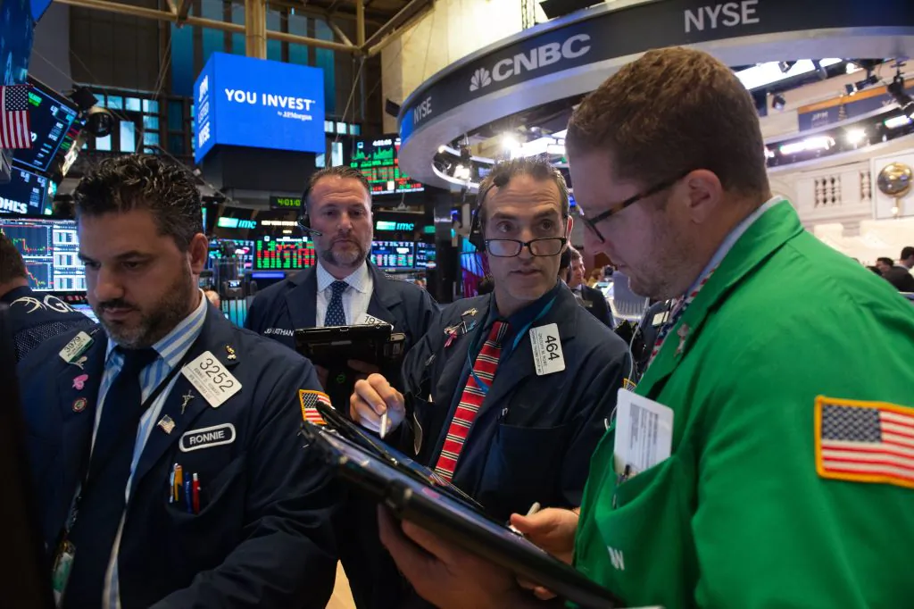 Traders work on the floor at the New York Stock Exchange in New York, on Sept. 12, 2018. (BRYAN R. SMITH/AFP/Getty Images)