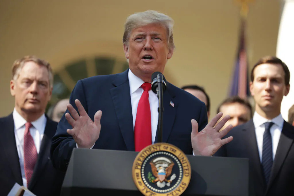 President Donald Trump speaks during a press conference to discuss a revised U.S. trade agreement with Mexico and Canada in the Rose Garden of the White House in Washington, on Oct. 1. (Chip Somodevilla/Getty Images)
