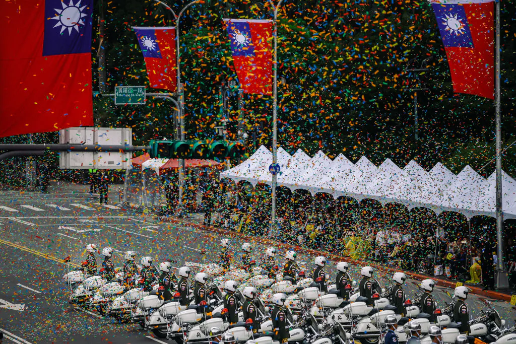 Military police stand in front of the Presidential Palace to mark the island's National Day celebrations in Taipei, Taiwan,  on Oct. 10, 2018. (Billy H.C. Kwok/Getty Images)