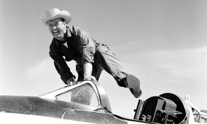 NACA High-Speed Flight Station test pilot Joseph Walker in 1955 transforms to "Cowboy Joe" atop his steed—in this case the Bell Aircraft X-1A. (NASA)