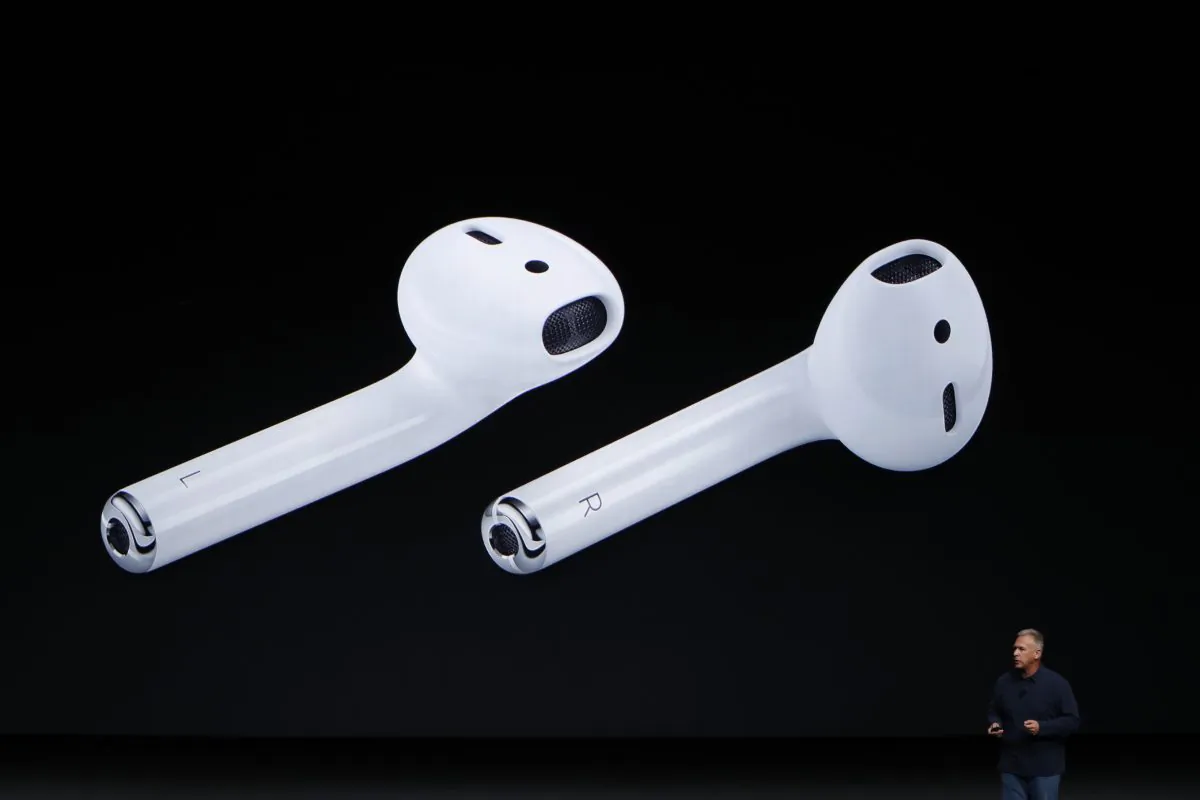 Apple Senior Vice President of Worldwide Marketing Phil Schiller announces AirPods during a launch event on September 7, 2016 in San Francisco, California. (Stephen Lam/Getty Images)