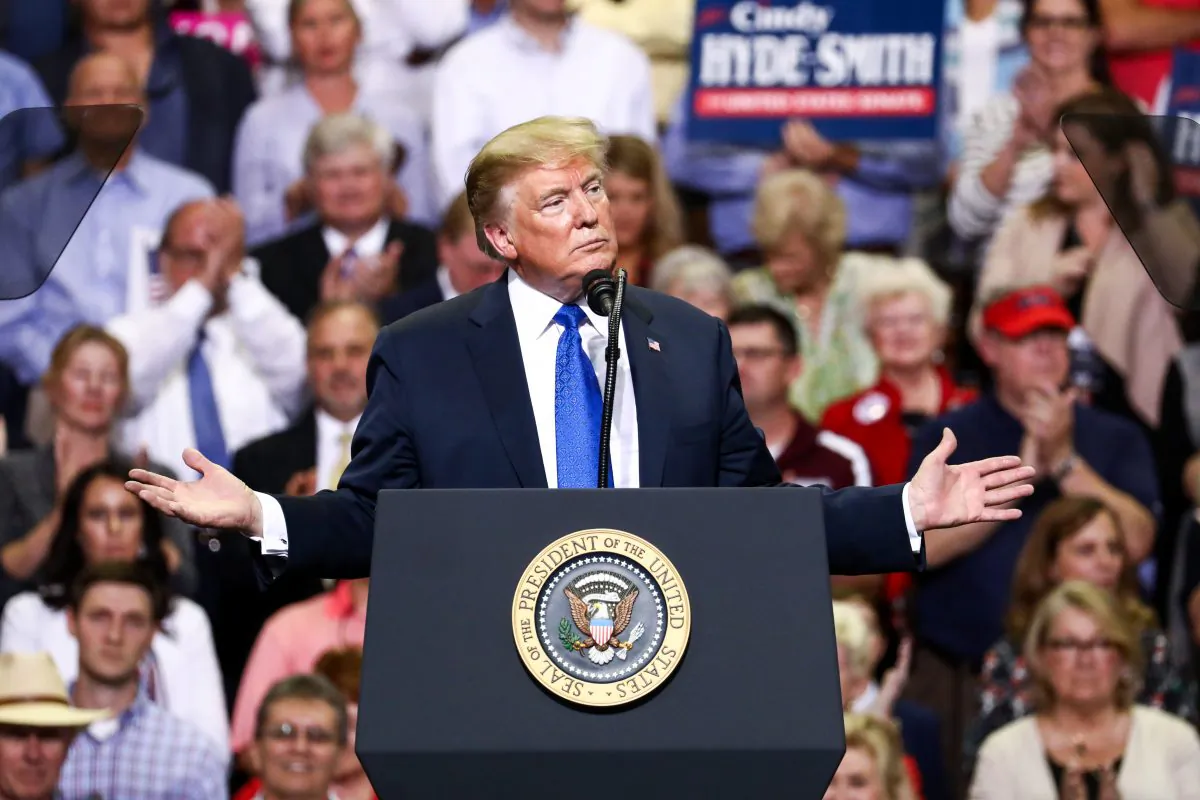 President Donald Trump at a Make America Great Again rally in Southaven, Miss., on Oct. 2, 2018. (Charlotte Cuthbertson/The Epoch Times)