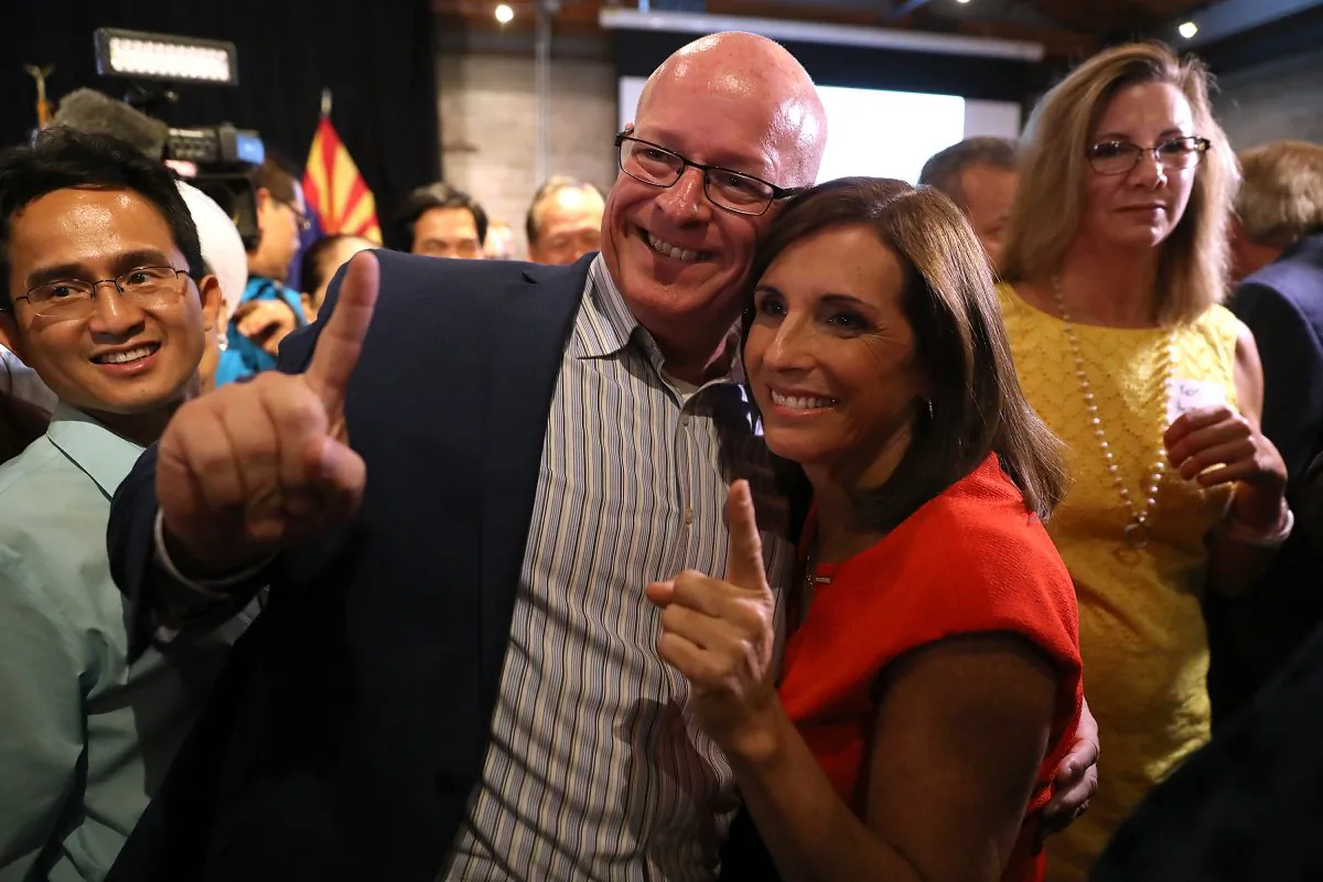Senate candidate U.S. Rep. Martha McSally (R-AZ) takes a photo with a supporter during her primary election night gathering at Culinary Drop Out at The Yard on August 28, 2018 in Tempe, Arizona. 
(Justin Sullivan/Getty Images)