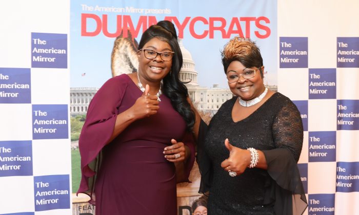 Lynnette Hardaway (L) and Rochelle Richardson, known as Diamond and Silk, at the premiere of the Dummycrats film at the Trump International Hotel Washington on Oct. 15, 2018. (Samira Bouaou/The Epoch Times)