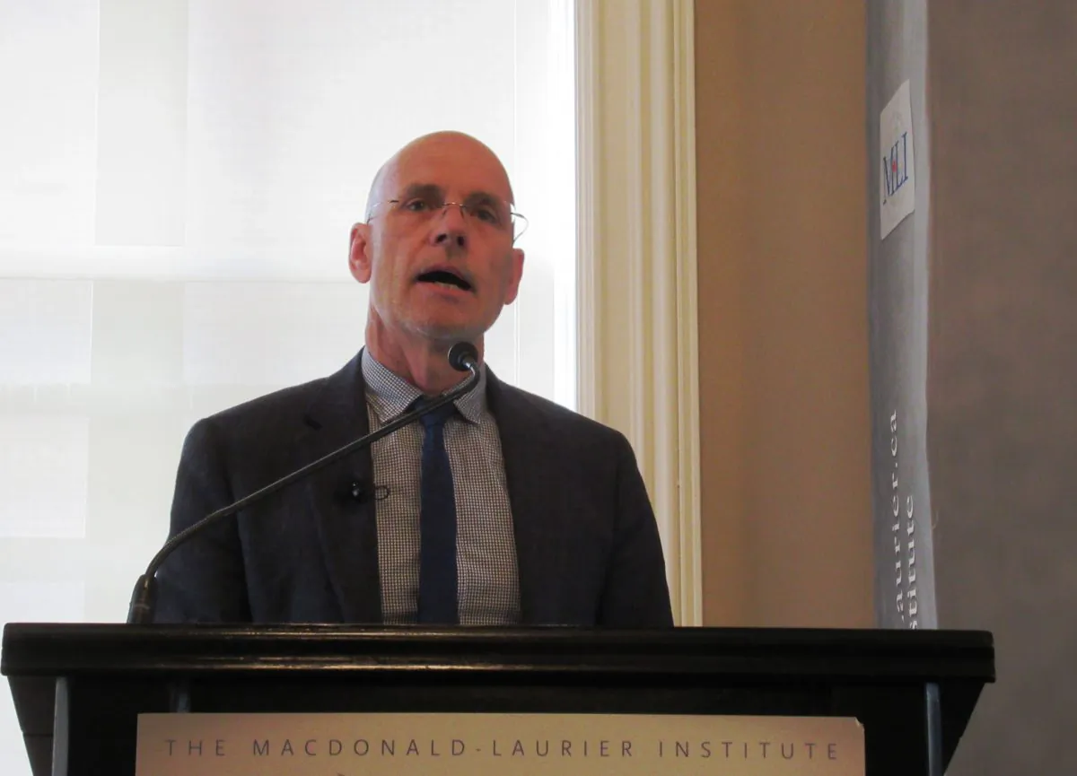 Australian professor Clive Hamilton speaks about his ground-breaking book “Silent Invasion” to an audience at the Macdonald-Laurier institute in Ottawa on Oct. 16. (Donna He/The Epoch Times)