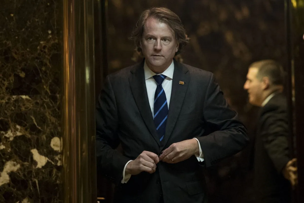 Don McGahn, then-general counsel for the Trump transition team, gets into an elevator in the lobby at Trump Tower in New York City on Nov. 15, 2016. (Drew Angerer/Getty Images)