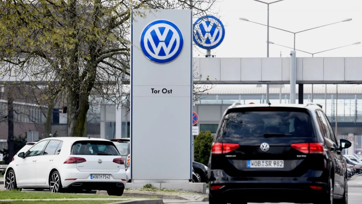 The logo of Volkswagen is seen at their plant in Wolfsburg, Germany on April 12, 2018. (Fabian Bimmer/Reuters)