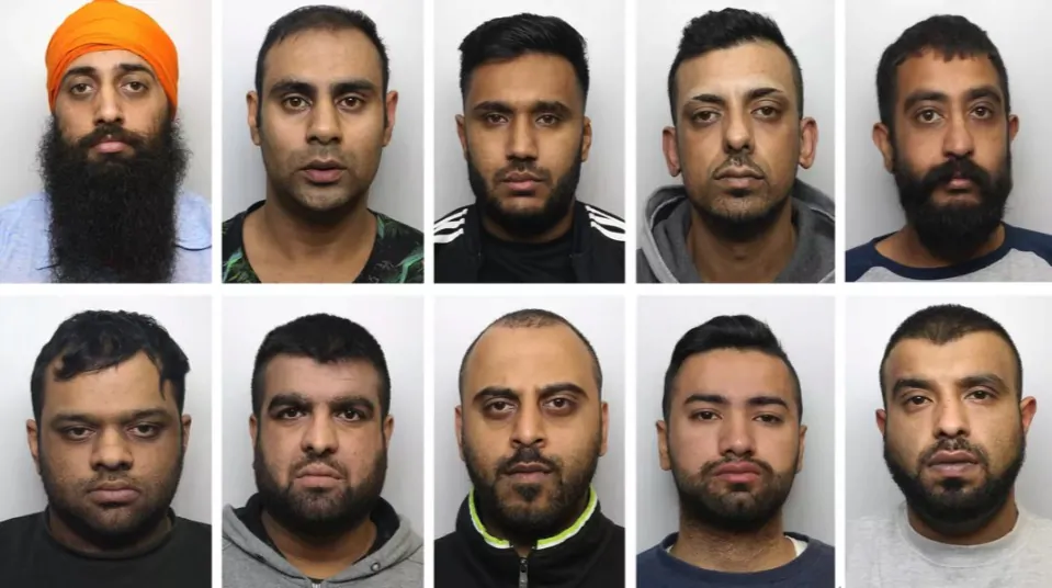 Top row (L to R): Amere "Pretos" Singh Dhaliwal, Irfan "Finny" Ahmed, Zahid "Little Manny" Hassan, Mohammed Kammy" Kammer, and Raj Singh "Raj" Barsran. Bottom row (L tp R): Mohammed Rizwan "Big Riz" Aslam, Abdul "Beastie" Rehman, Nahman Dracula" Mohammed, Mansoor "Boy" Akhtar, and Mohammed "Faj" Irfraz. (West Yorkshire Police)