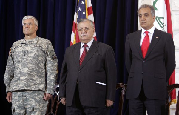 Zalmay Khalilzad flanked Jalal Talibani