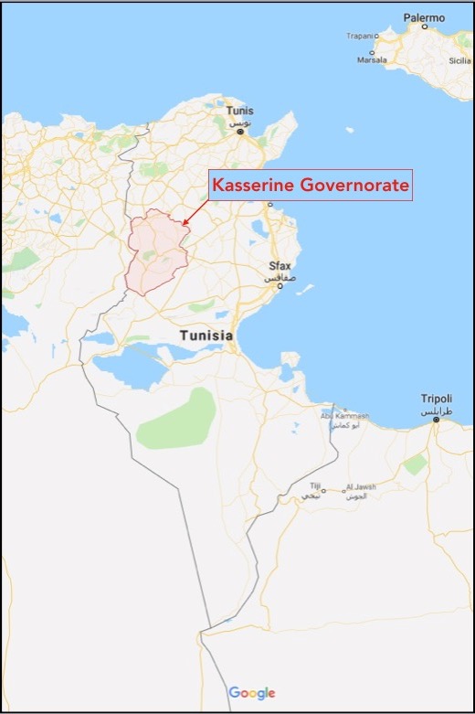 a map of Tunesia and Kasserine region