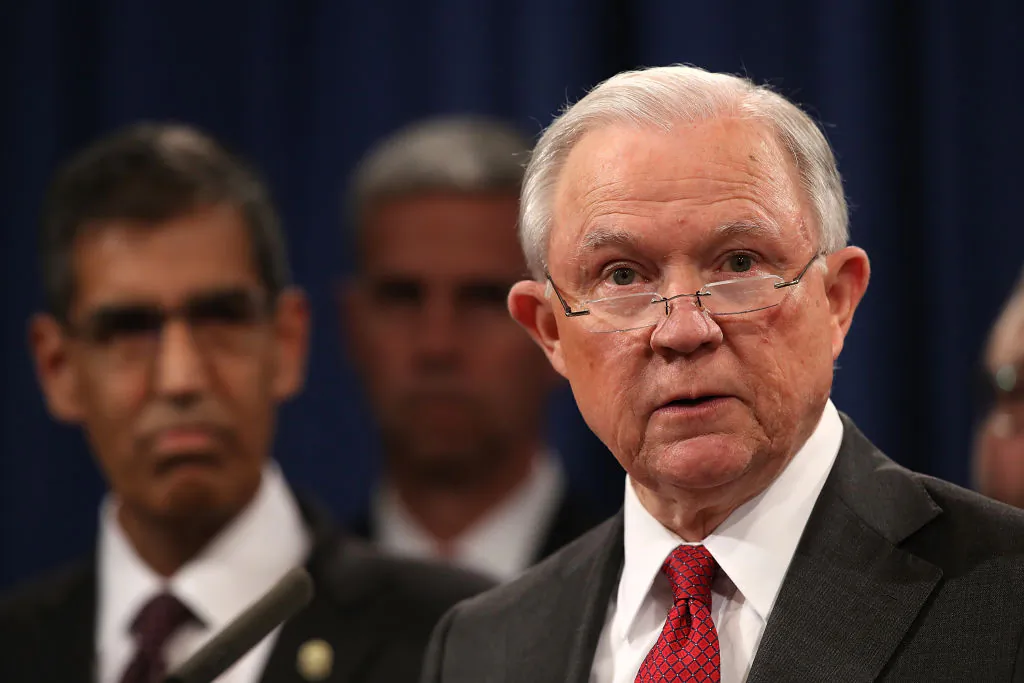 U.S. Attorney General Jeff Sessions speaks during a news conference in Washington on Oct. 16, 2018. (Justin Sullivan/Getty Images)