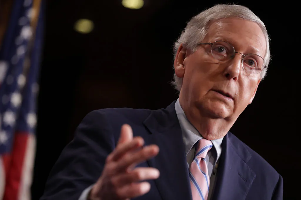 Senate Majority Leader Mitch McConnell (R-KY) talks to reporters after the Senate voted to confirm Supreme Court nominee Judge Brett Kavanaugh at the U.S. Capitol in Washington, DC, Oct. 06, 2018. (Chip Somodevilla/Getty Images)
