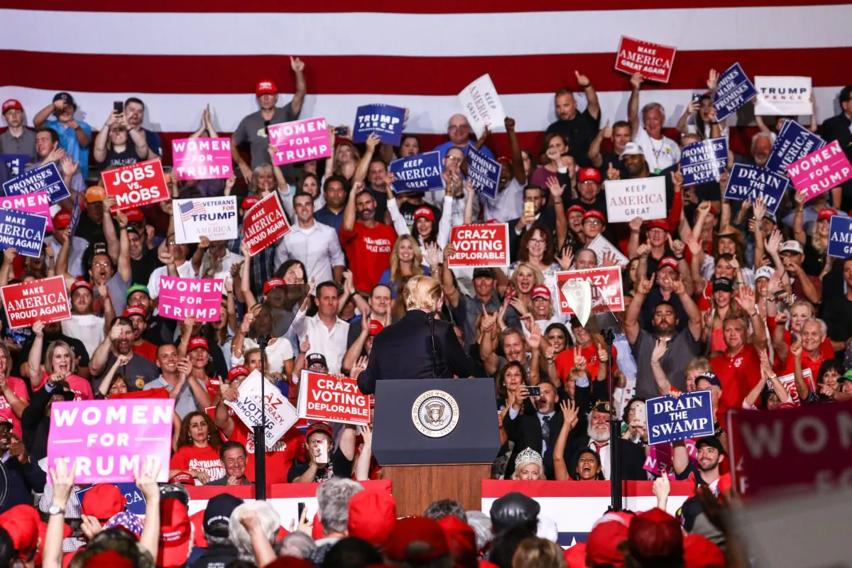 President Donald Trump at a Make America Great Again rally in Mesa, Ariz., on Oct. 19, 2018. (Charlotte Cuthbertson/The Epoch Times)