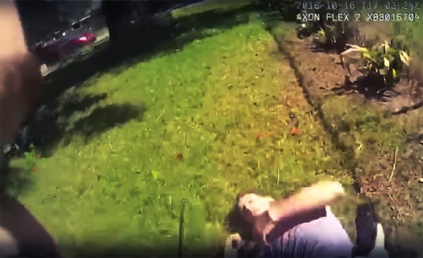 The suspect collapses—but he has not surrendered