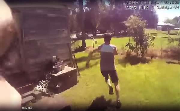 Deputy Goodwald chases the suspect on foot