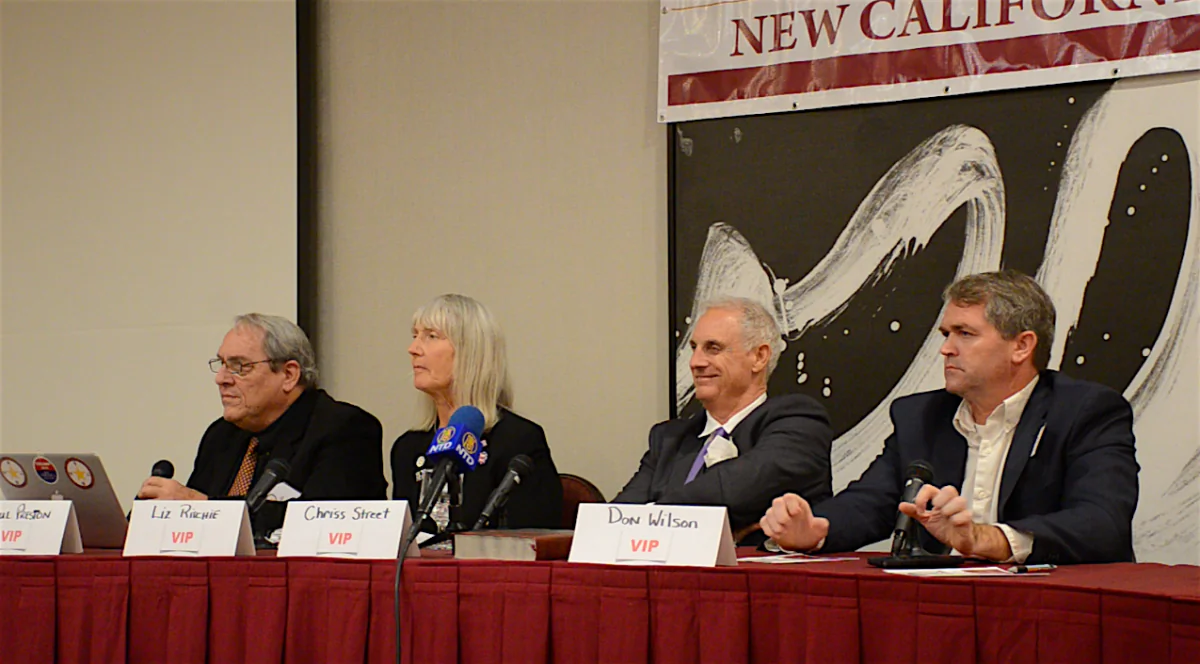 (L-R) Paul Preston, Liz Ritchie, Chriss Street, and Donald Wilson at the second New California State Convention in Irvine, Calif. on Oct. 6, 2018. (David Zhang/The Epoch Times)