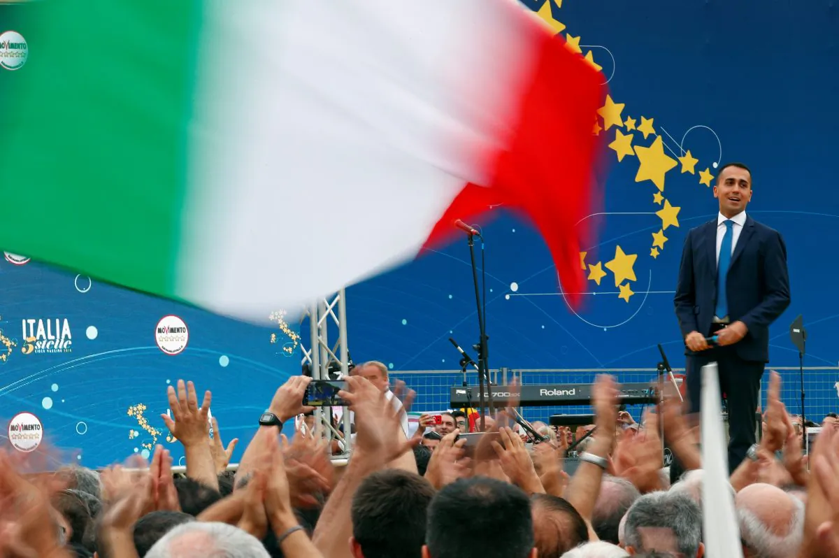 Italian Deputy PM Luigi Di Maio speaks at the 5-Star Movement party's open-air rally at Circo Massimo in Rome, Italy, Oct. 21, 2018. (Reuters/Max Rossi)