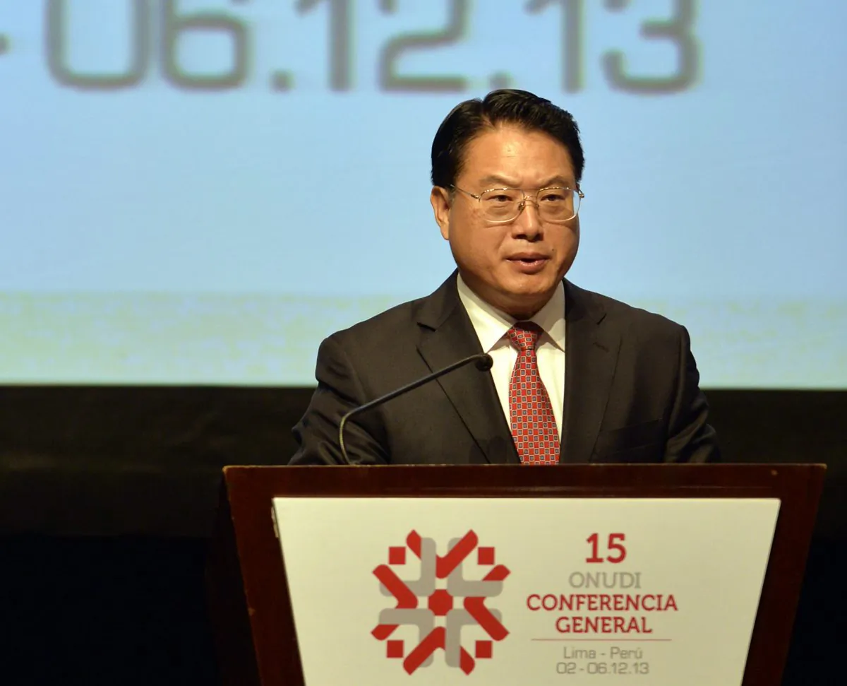 Li Yong, director general of the U.N. Industrial Development Organization (UNIDO), participates in a UNIDO event in Lima, Peru, on Dec. 2, 2013. (Cris Bouroncle/AFP/Getty Images)
