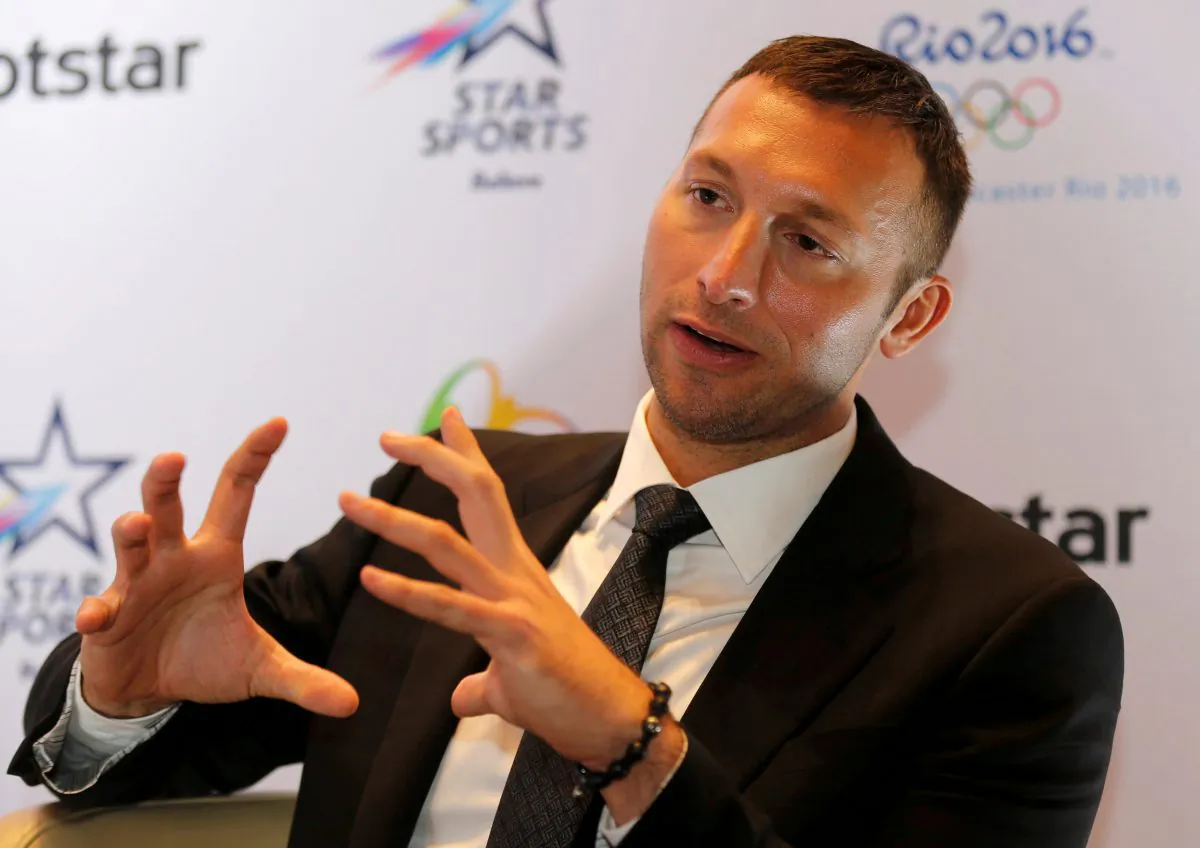 Australian swimmer Ian Thorpe speaks during an interview with Reuters in Mumbai, India, Jun. 16, 2016. (Reuters/Action Images/Shailesh Andrade)