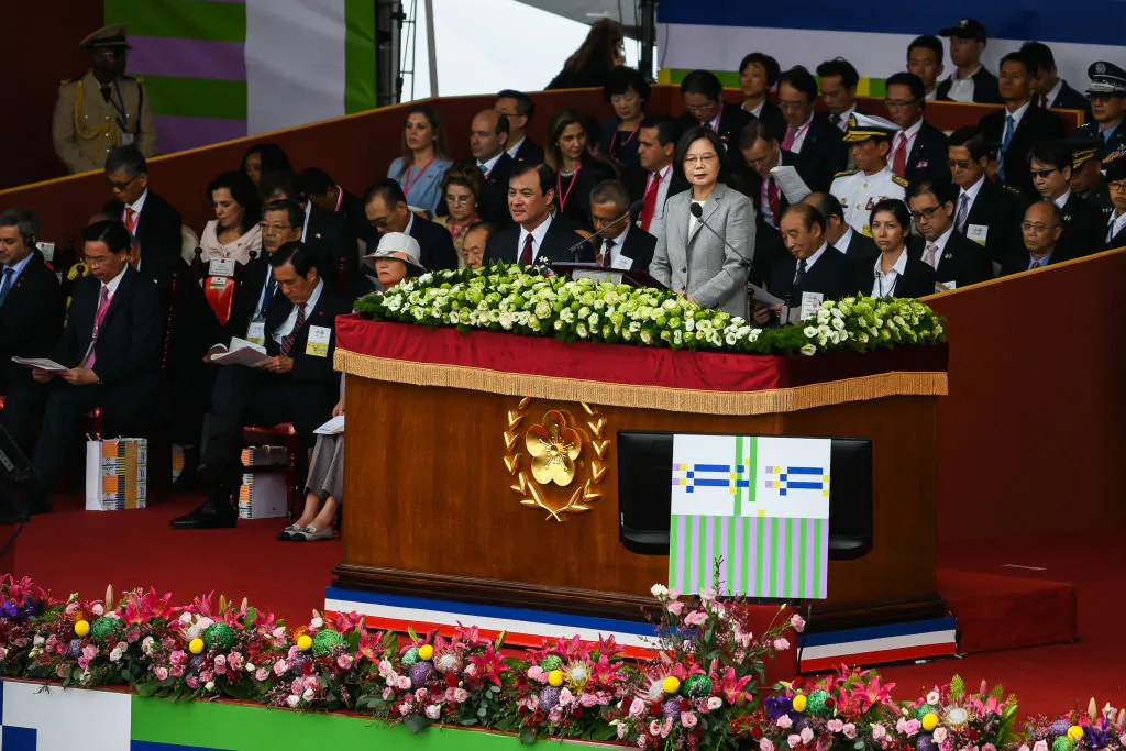 Taiwan's President Tsai Ing-wen speaks during National Day celebrations in front of the Presidential Palace in Taipei on Oct.10, 2018. (Billy H.C. Kwok/Getty Images)