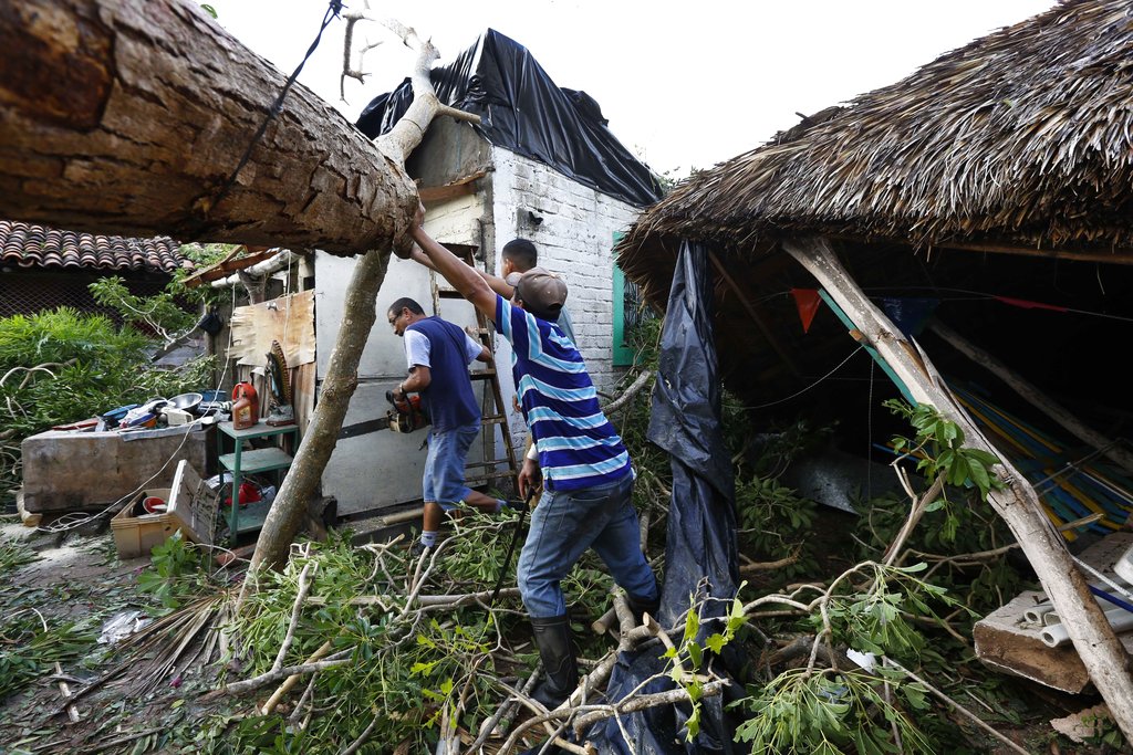 Resident trying to remove the fallen tree from house