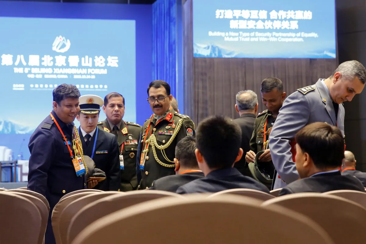 Military delegates attend the Xiangshan Forum in Beijing on Oct. 25, 2018. (Thomas Peter/Reuters)