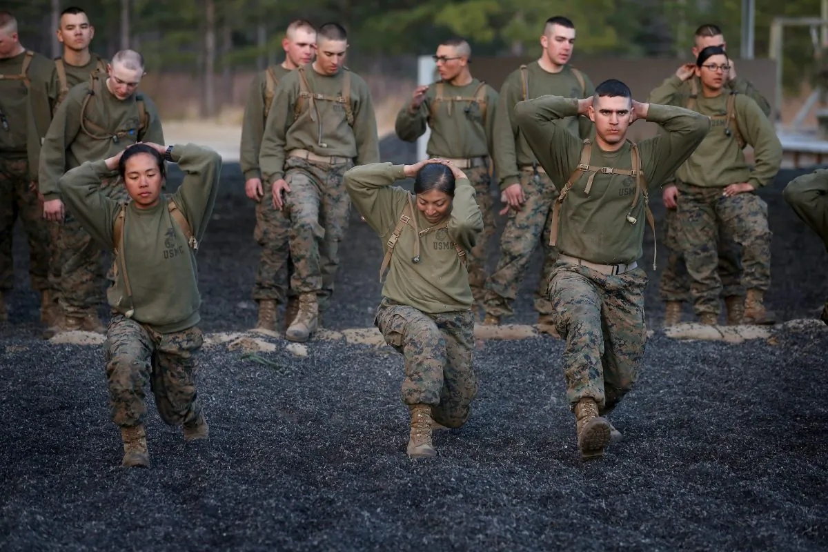 Marines participate in a combat conditioning exercise during Marine Combat Training on at Camp Lejeune, North Carolina, on Feb. 20, 2013. (Scott Olson/Getty Images)