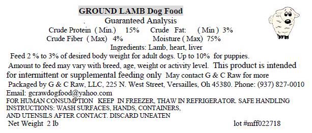 G & C Raw, LLC Recalls Ground Lamb Dog Food