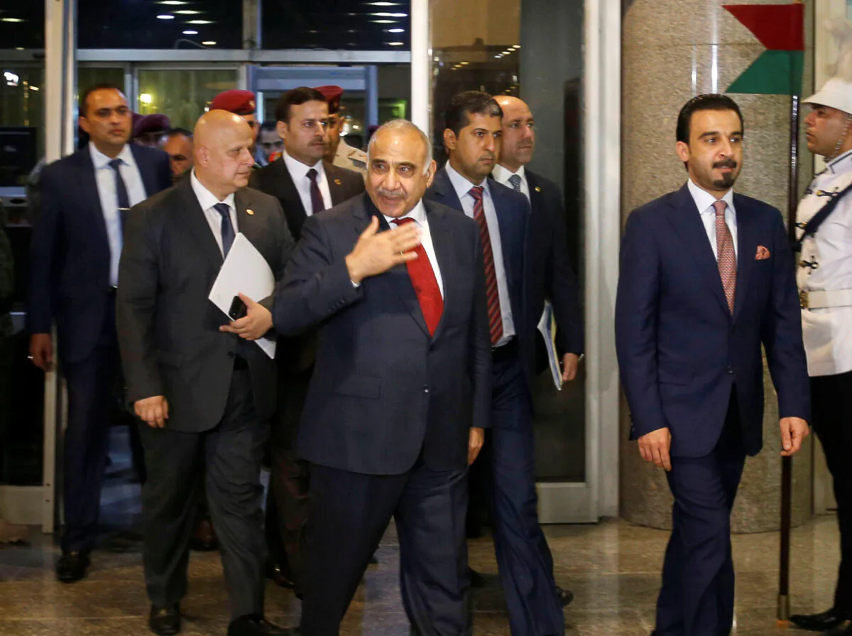 Iraq's Prime Minister-designate Adel Abdul Mahdi and the speaker of Iraq's parliament Mohammed al-Halbousi arrive at the parliament building in Baghdad, Iraq on Oct. 24, 2018. (Khalid al Mousily/Reuters)