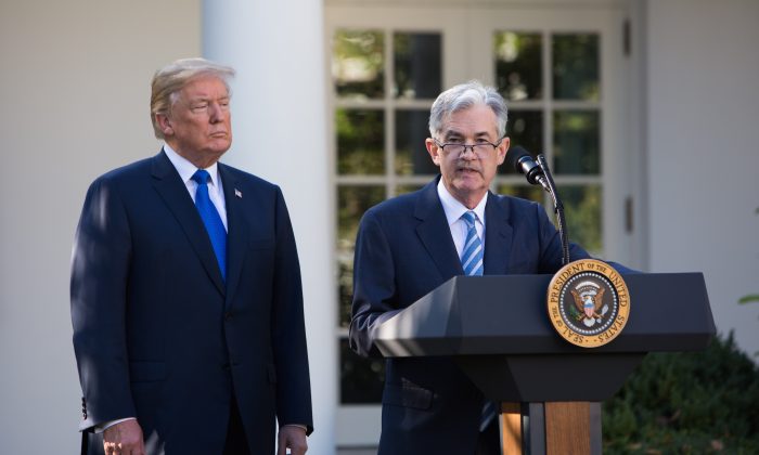 President Donald Trump announces Jerome Powell as the new chairman of the U.S. Federal Reserve in the Rose Garden of the White House on Nov. 2, 2017. (Samira Bouaou/ The Epoch Times)