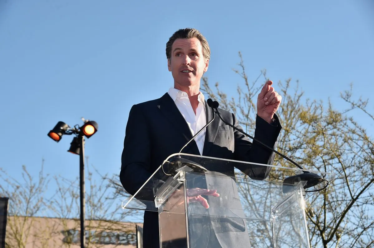 California Lt. Governor Gavin Newsome speaks during the United Voices Rally at UTA Plaza in Beverly Hills, California on February 24, 2017. (Alberto E. Rodriguez/Getty Images)