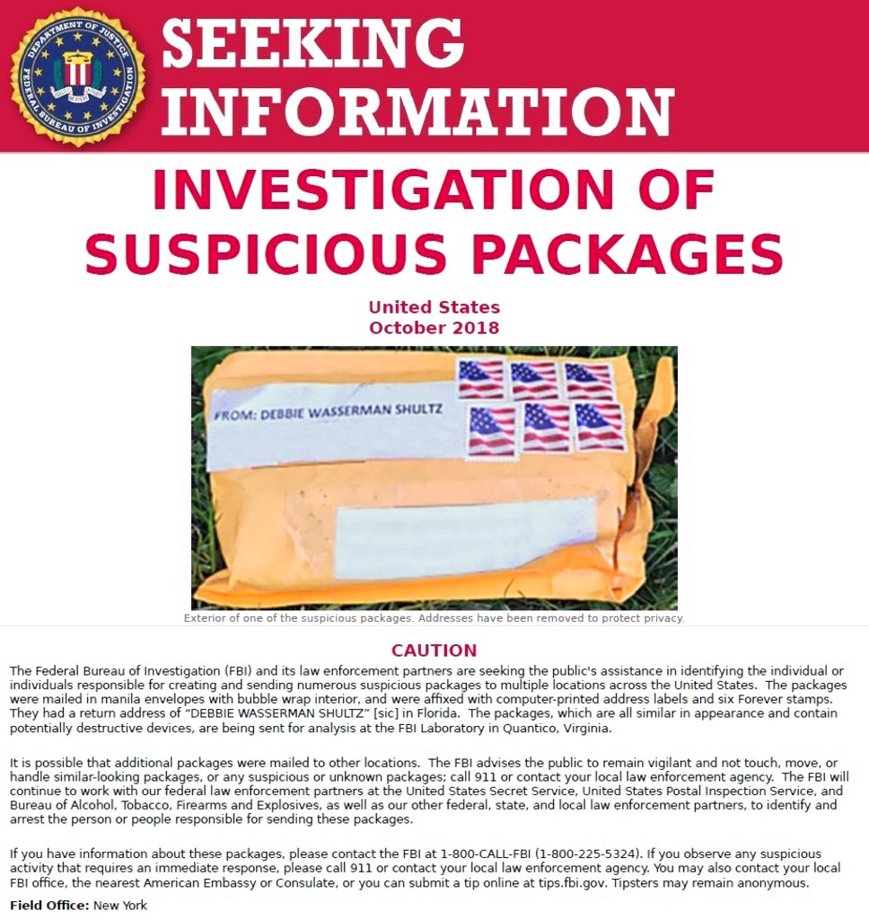 FBI asks for help locating people behind suspicious packages