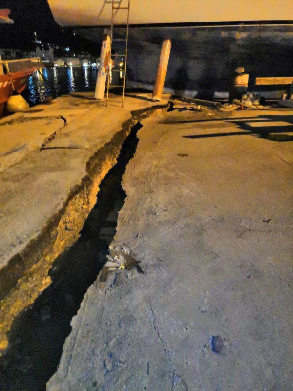 Damages are seen at the port of the western island of Zakynthos, Greece