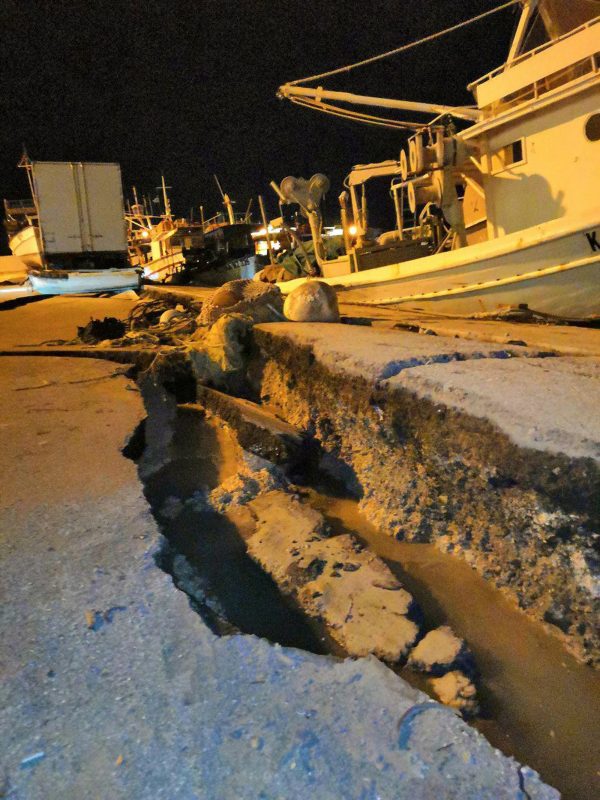 Damages are seen at the port of the western island of Zakynthos, Greece