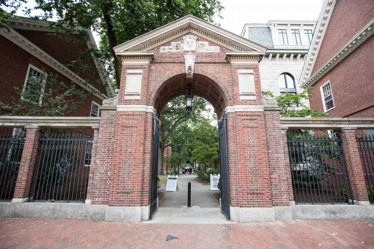 The entrance to Harvard Yard at Harvard University in Cambridge, Mass., on Aug. 30, 2018. (Scott Eisen/Getty Images)