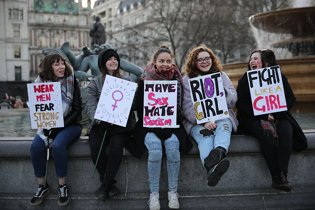 Feminists at the Women's March on Jan. 21, 2017 in London, England. Leftist ideology divides people into groups of oppressors and oppressed, leading to a rupture in society and the elimination of freedom. (Dan Kitwood/Getty Images)