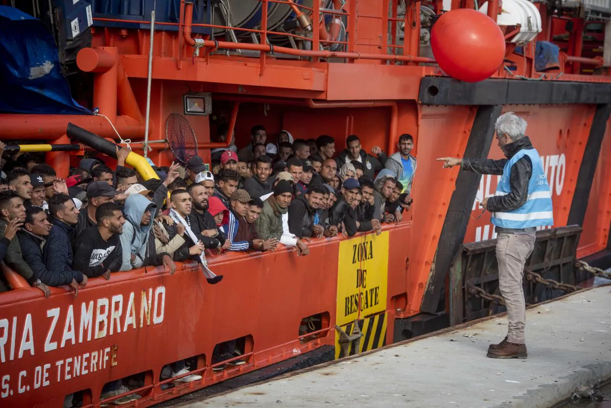 Migrants arrive at the port of San Roque, southern Spain, after being rescued by Spain's Maritime Rescue Service in the Strait of Gibraltar, on Oct. 27, 2018. (Marcos Moreno/AP)