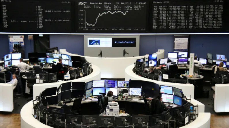 The German share price index DAX graph is pictured at the stock exchange in Frankfurt, Germany, on Oct. 29, 2018. (Staff/Reuters)