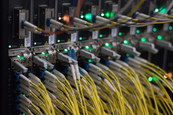 Cables on servers at an internet data center in Frankfurt am Main, western Germany.
